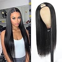 Amella U Part Human Hair Wig Straight Human Hair Wig 100% Brazilian Virgin Human Hair Wig for Black Women U Part Wig Natural Black Color 20inch