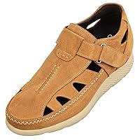 CALTO Men's Invisible Height Increasing Elevator Shoes - Premium Leather Lightweight Fisherman Sandals - 2.8 Inches Taller
