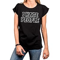 MAKAYA Funny Womens Oversized Top - I Hate People - Casual Plus Size Tee Shirt with Sayings