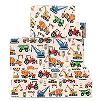 CENTRAL 23 Birthday Boy Wrapping Paper - Construction - Building Site - (6x) Gift Wrap Sheets - Kids Wrapping Paper - Comes With Stickers