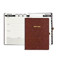 HARDCOVER Daily Leather Planner Weekly Monthly - 8.5x11 - Ensight Academic Planner Business Personal or Student - Pen Holder, Bookmark, Notes Pages, Thick Paper, July 2023 - June 2024 (Brown)