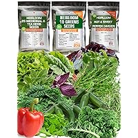 Garden-Ready Lettuce, Greens, Hot and Sweet Pepper, Including Culinary and Medicinal Herb Seeds - 100% Non-GMO, USA Grown and Heirloom - 30 Individual Packets with Seeds for Planting