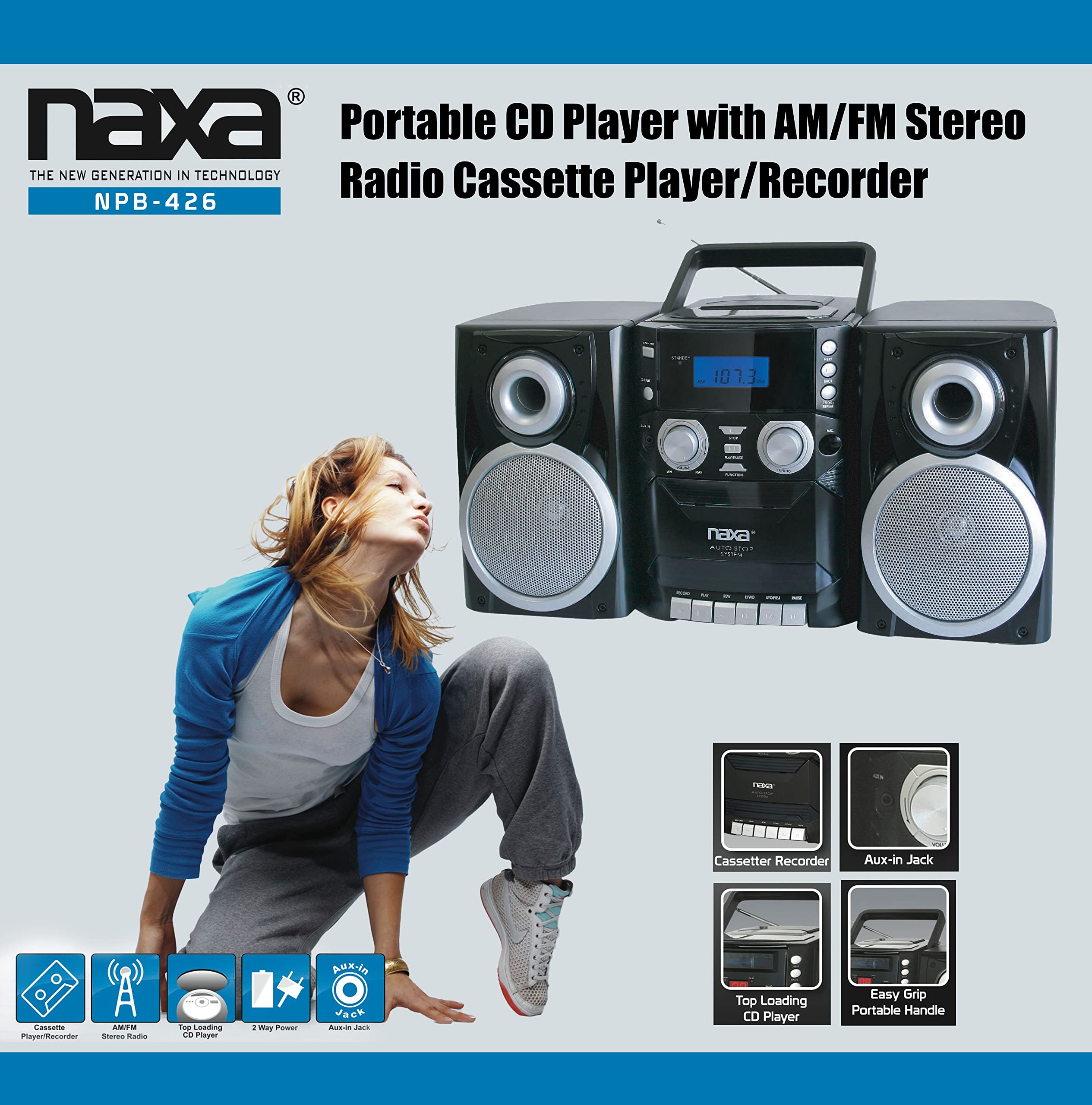Mua NAXA Electronics NPB-426 Portable CD Player with AM/FM Stereo Radio,  Cassette Player/Recorder and Twin Detachable Speakers trên Amazon Mỹ chính  hãng 2023 | Fado
