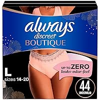 Always Discreet Boutique Adult Incontinence and Postpartum Underwear for Women, Maximum Protection, L, Rosy, 44 Count (Packaging May Vary)