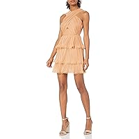 Women's Joyful Sleeveless X-Top Ruffle Mini Dress, Copper, L