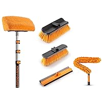 30 Foot Exterior House Cleaning Brush Set & Flexible Ceiling Fan Cleaner Duster with 7-24 ft Extension Pole // Vinyl Siding Brushes with Telescopic Extendable Pole & Window Cleaning Squeegee Tool