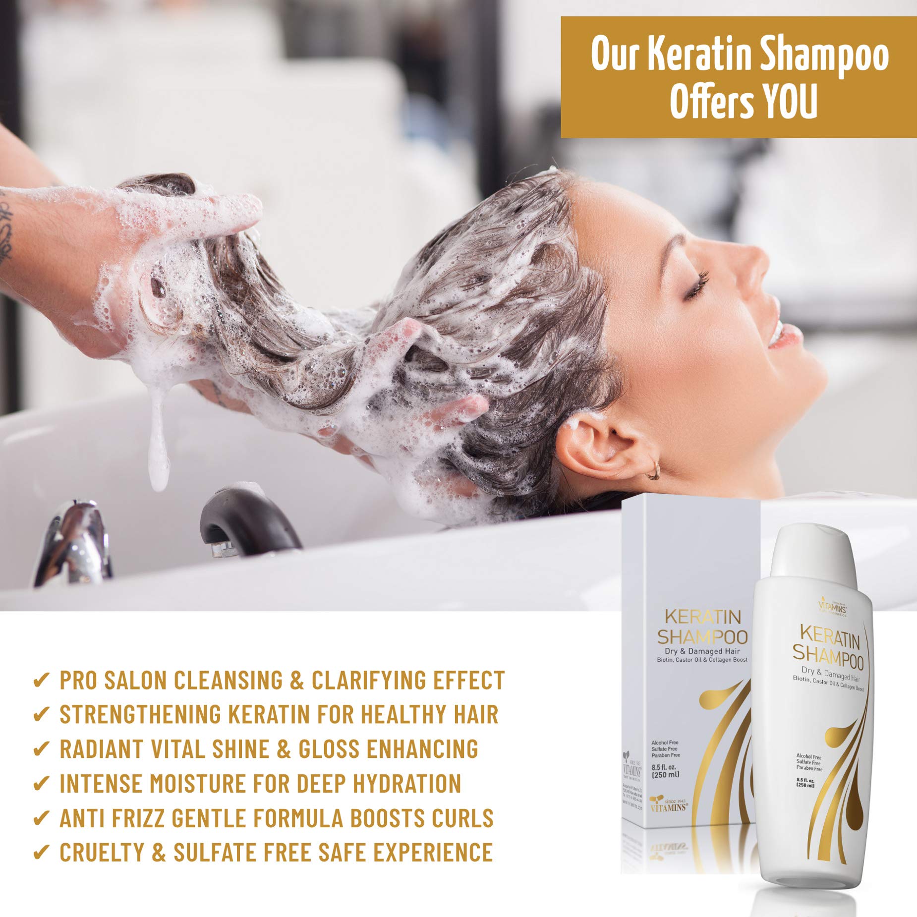 Vitamins Keratin Shampoo and Hair Mask Kit - Salon Protein Shampoo and Deep Conditioner Hair Mask Set for Thin Fine Hair - Pro Treatments for Dry Damaged Color Treated Hair