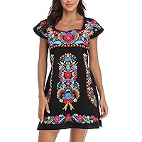 YZXDORWJ Women Mexican Embroidered Dress Ruffle Collar Sleeveless