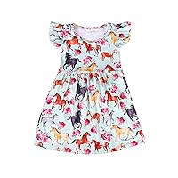 Toddler Girls Cartoon Dresses Ruffle Bottom Flutter Sleeve Summer Apparel 2-7Y