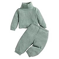Autumn Baby Clothes Toddler Soft Warm Solid Color 2PCS Set Outfits Kid High Neck Long Sleeve Sweater and Pants