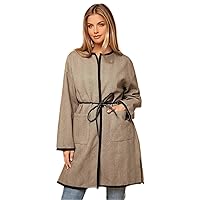 Coat For Women - Chevron Pattern Drop Shoulder Double Pocket Slit Hem Belted Overcoat