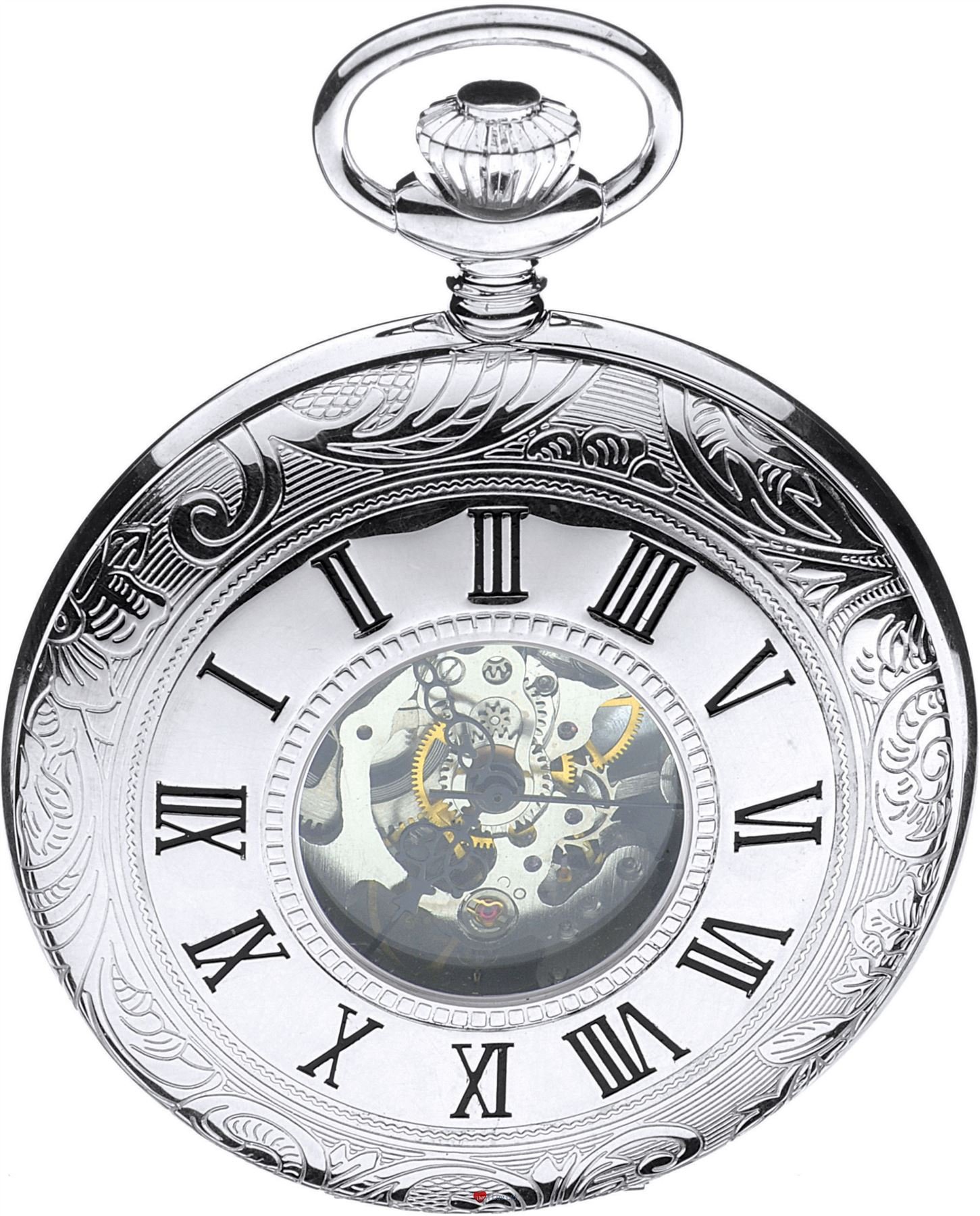 I LUV LTD Half Hunter Pocket Watch Sterling Silver Skeleton 17 Jewel Mechanical Movement