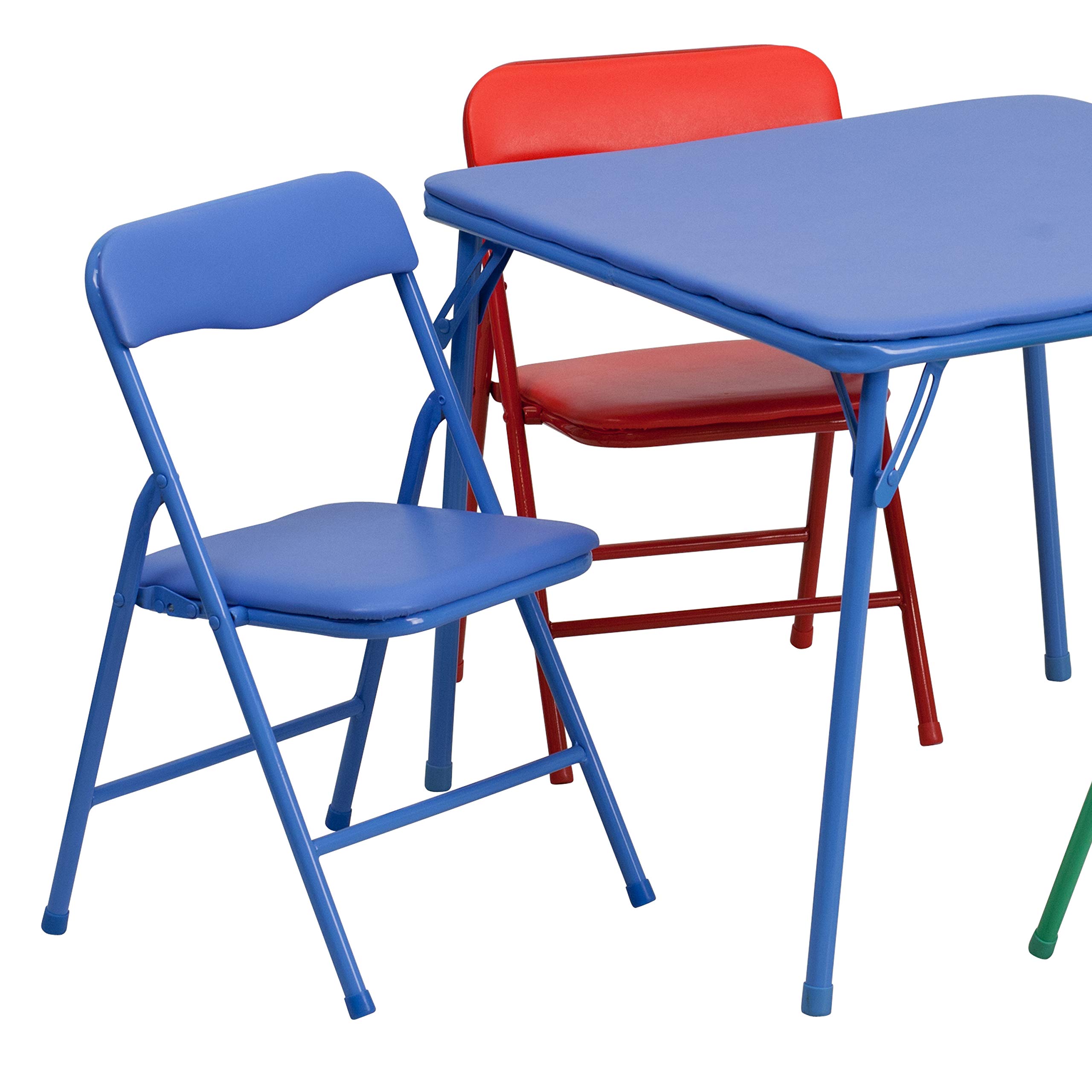 Flash Furniture Mindy Kids Colorful Folding Table and Chair Set, Blue, 5 Piece