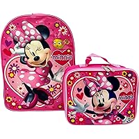 Ruz Disney Kids School Backpack with Lunch Box Set. 2 Piece 15” Book Bag and Lunch Box Bundle (Minnie Mouse)