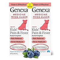 Kids’ Pain and Fever Reducer | Childrens Acetaminophen, Dye Free, Liquid Oral Suspension Medicine for Kids 2-11 | Delicious Organic Blueberry Flavor | 160 mg per 5mL | 8 Fluid Ounces (2 Pack)