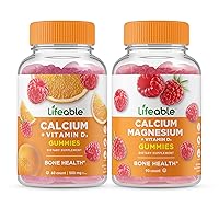 Lifeable Calcium with Vitamin D + Calcium Magnesium, Gummies Bundle - Great Tasting, Vitamin Supplement, Gluten Free, GMO Free, Chewable