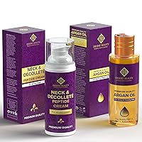 Neck Firming Cream (3.38 oz) + Argan Oil (4 oz) Bundle - Advanced Formula for Tightening & Lifting Sagging Skin + Moroccan Oil for Hair Treatment for Dry Damaged Hair