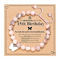 UNGENT THEM 6-18 Year Old Girls Birthday Butterfly Gifts, Butterfly Natural Stone Bracelet for Daughter Granddaughter Niece Teens Girls