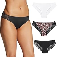 Maidenform Tanga Pack, Back Underwear, Cheeky Lace Panties for Women, 3-Pack