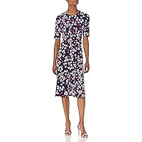 London Times Women's Printed Matte Jersey A-line Midi