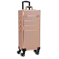 4 in 1 Portable Traveling Aluminum Professional Makeup Trolley Cart with Multiple-Sized Compartments and Wheels (baby's breath gold)