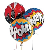 Fun Express Superhero Mylar Balloon 18 inch - City Scape and Comic Designs - Birthday Party Decor - VBS Vacation Bible School Supplies/Decor Set - 3 Pieces