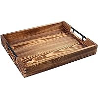 LotFancy Large Ottoman Tray for Living Room, 17x13'' Wood Serving Tray with Handles, Home Décor for Coffee Table, Sofa, 2 Skidproof Coasters Included