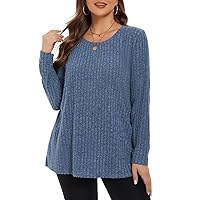 BELAROI Plus Size Long Sleeve Tops for Women Tunic Shirts Casual Sweaters Pullover Scoop Neck Lightweight Loose Fit