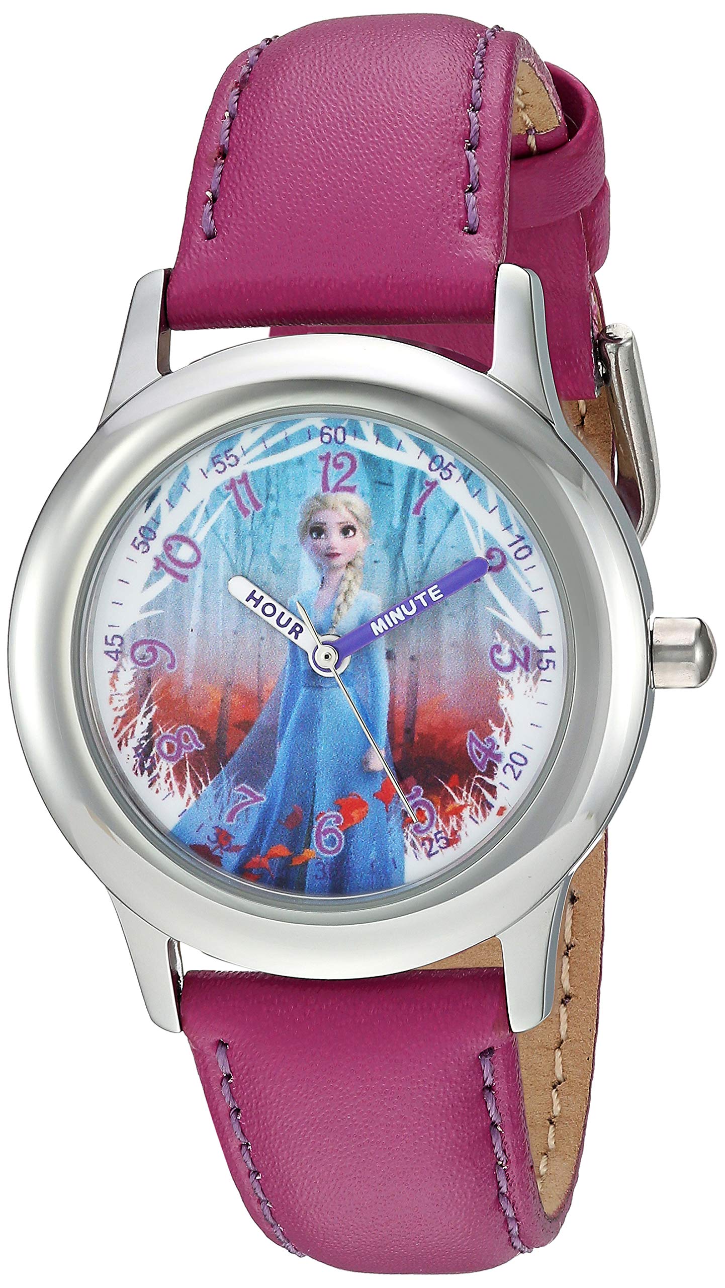 Disney Frozen Kids' Stainless Steel Time Teacher Analog Quartz Strap Watch, Maroon Purple