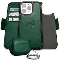 Dreem Bundle: Fibonacci Wallet-Case for iPhone 14 Pro Max with Om for Apple AirPods Pro 2 Case [Green]