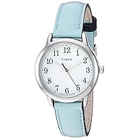 Timex Women's Easy Reader 30mm Watch – Silver-Tone Case White Dial with Light Blue Leather Strap