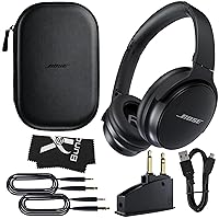 Bose QuietComfort Headphones Bundle with QC15 Airplane Jack Adapter and Cable - Wireless Over-Ear Bluetooth Bose Headphones - Noise Cancelling Headphones with Up to 24 Hours of Battery Life (Black)