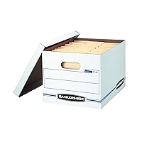 Bankers Box 12 Pack STOR/FILE Basic Duty File Storage Boxes, Standard Assembly, Lift-off Lid, Letter/Legal, White/Blue