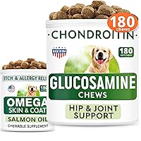 Glucosamine Treats + Omega 3 for Dogs Bundle - Joint Pain + Allergy and Itch Relief - Chondroitin, MSM, Omega-3 + EPA & DHA Fatty Acids - Hip & Joint Care + Skin & Coat Support - 360 Fish Oil Chews