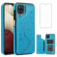 Phone Case for Samsung Galaxy A42 5G with Tempered Glass Screen Protector Card Holder Wallet Cover Stand Flip Leather Cell Accessories Glaxay A 42 G5 Gaxaly 42A S42 4G 2021 Cases Women Men Blue