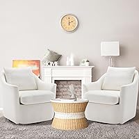 COLAMY Swivel Armchair Barrel Chair Set of 2, Upholstered Round Accent Chair, 360° Swivel Single Sofa with Back Pillow for Comfort, Morden Arm Chair for Living Room/Nursery/Bedroom-Cream