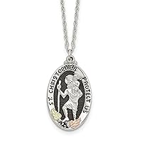Sterling Silver & 12k Accents Antiqued St. Christopher Necklace