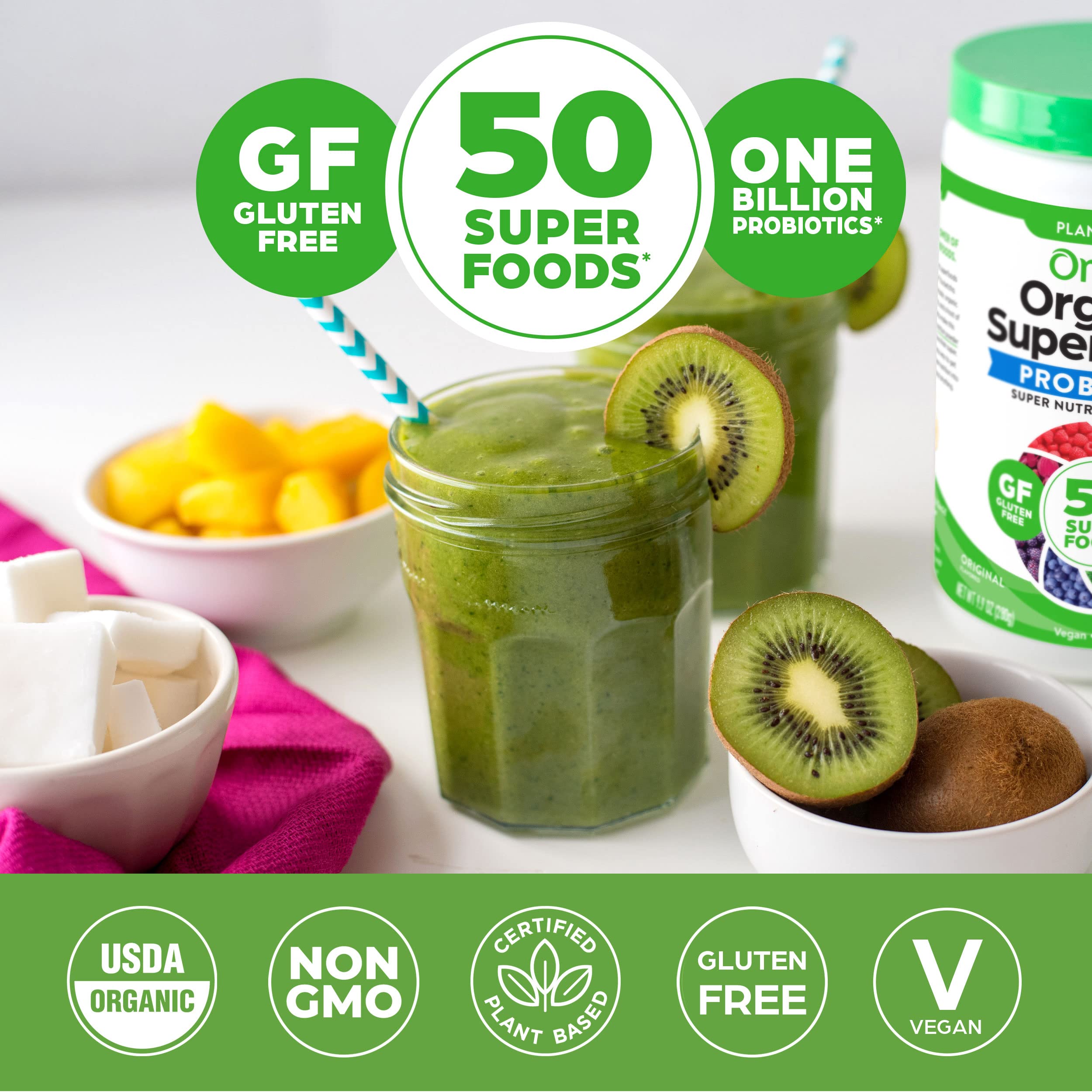 Orgain Organic Greens Powder + 50 Superfoods, Original - 1 Billion Probiotics for Gut Health, Antioxidants, Vegan, Plant Based, Gluten Free, Non GMO, Dairy Free Juice & Smoothie Mix - 0.62lb