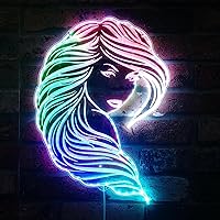 Long Hair Woman Beauty Salon OPEN RGB Dynamic Glam LED Sign - Cut-to-Edge Shape - Smart 3D Wall Decoration - Multicolor Dynamic Lighting st06s43-fnd-i0082-c