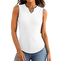 XIEERDUO Women's Ribbed Slim Fitted Tank Tops 2024 V Neck Curved Hem Sleeveless Shirts Casual Summer