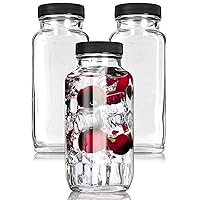 8 oz Clear Thick Plated Glass French Square Bottle Jar with Lid (3 Pack) Perfect for Home, Travel, Juicing, Kombucha