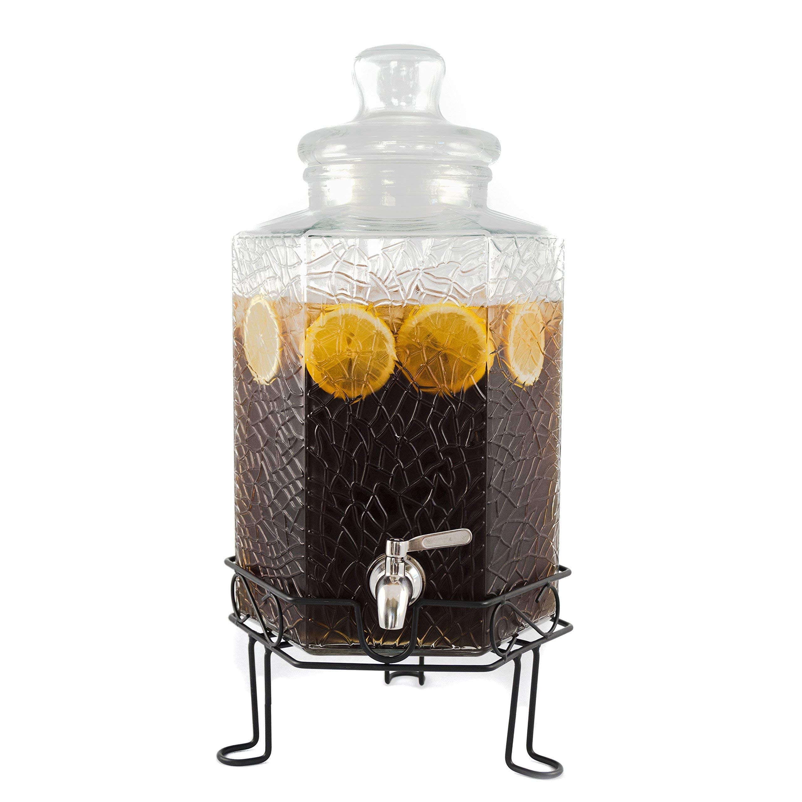 2.5 Gallon Glass Beverage Dispenser Stainless Spigot and Stand