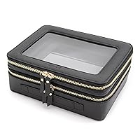 Aveniee Clear Makeup Bags, Double Layer Cosmetic Bags with a Separate Brush Compartment, Travel Toiletry Bag Train Case for Women, Travel Accessories Organizer for Purse(2 Layers Large, Black)