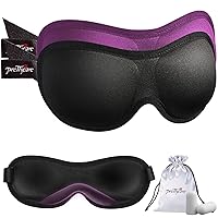 PrettyCare 3D Sleep Mask 2 Pack,Eye Mask for Sleeping 3D Contoured Sleeping Mask Blackout Out Light - Blindfold Airplane with Ear Plugs, Night Masks with Travel Bag (Purple＆Black)