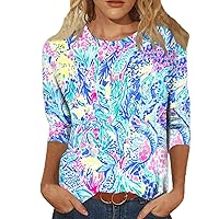 3/4 Sleeve Tops for Women 2024 Fashion Casual Womens 3/4 Sleeve Tops Printed Crew Neck Blouse T-Shirt Tunic Tops