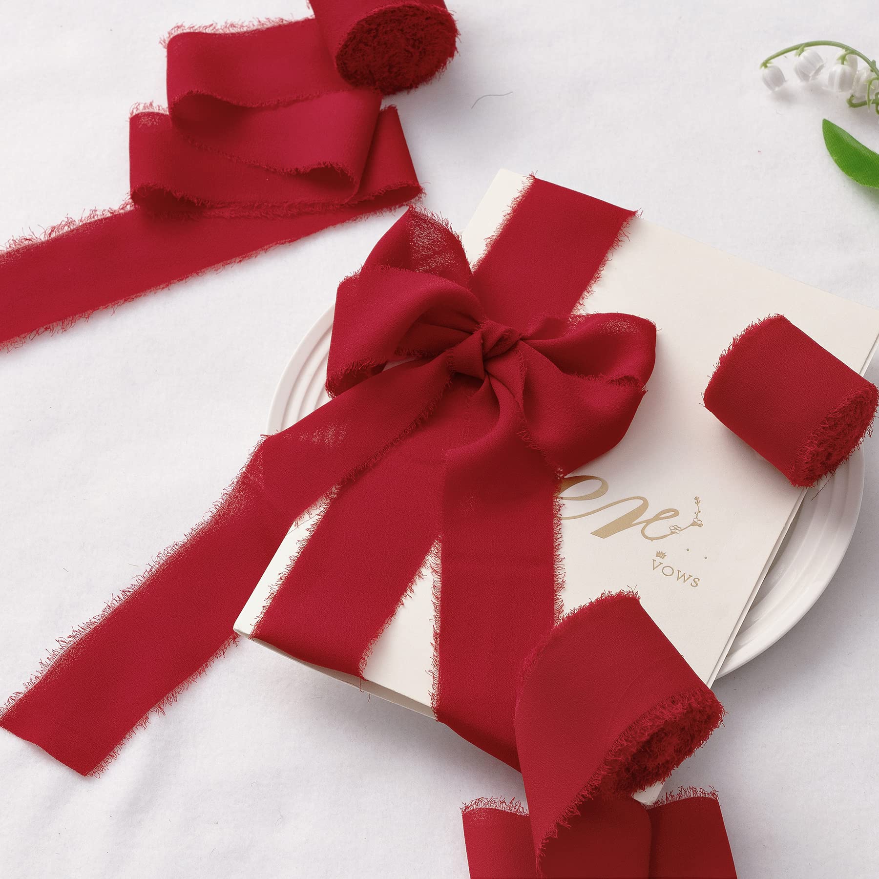 JEDIA Valentine's Ribbon, 3 Rolls Red Chiffon Ribbons, 1.5