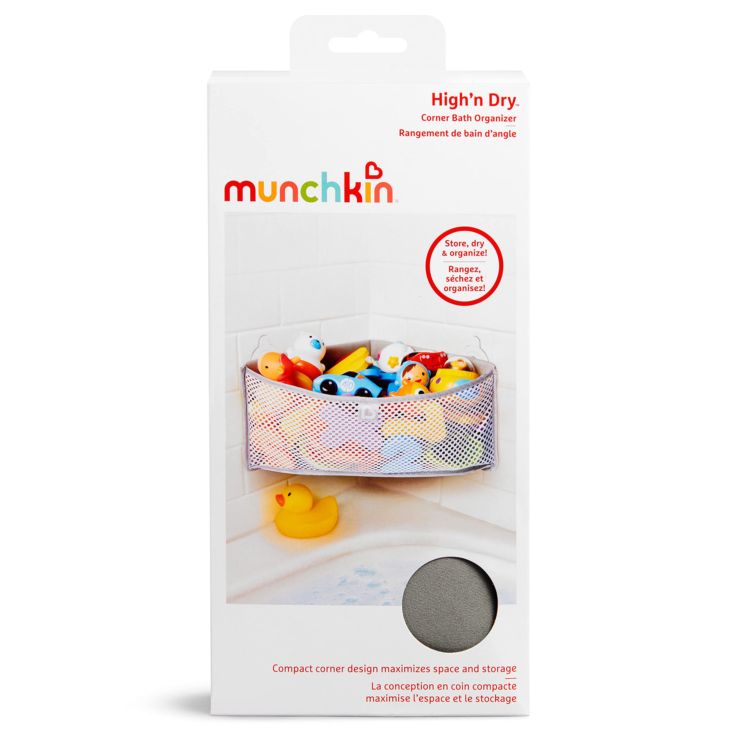 Munchkin® High 'n Dry™ Corner Bath Toy Organizer and Storage, Grey