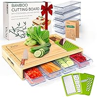 YANs Bamboo Cutting Board with Containers for Easy Meal Prep - Chopping Board Set -Extra Large Space Saving Cutting Board Set with Juice Groove to Keep Your Kitchen Tidy