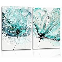 2 Pcs Frames Ink Green Modern Abstract Floral Canvas Wall Art Scandinavian Watercolor Flowers Home Decor Botanical Flowers Wall Art Painting Picture Poster Prints Living Room Bedroom Bathroom Office