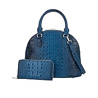 Dome Shape Satchel With Wallet Women’s Vegan Leather Crocodile-Embossed Pattern With Top Handle Tote Handbags Satchel Set